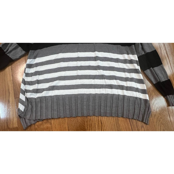 Women's Planet Boatneck Ribbed Sweater. Lightweight, Blk/White/Gray Stripe, OS - Picture 7 of 15